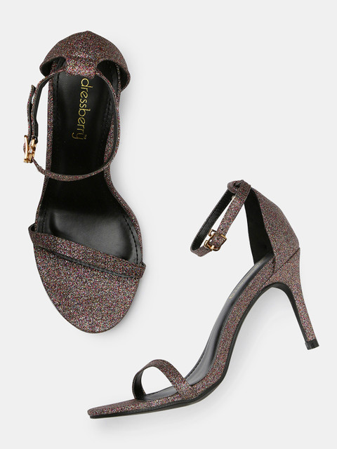 

DressBerry Women Gunmetal-Toned Solid Sandals, Metallic