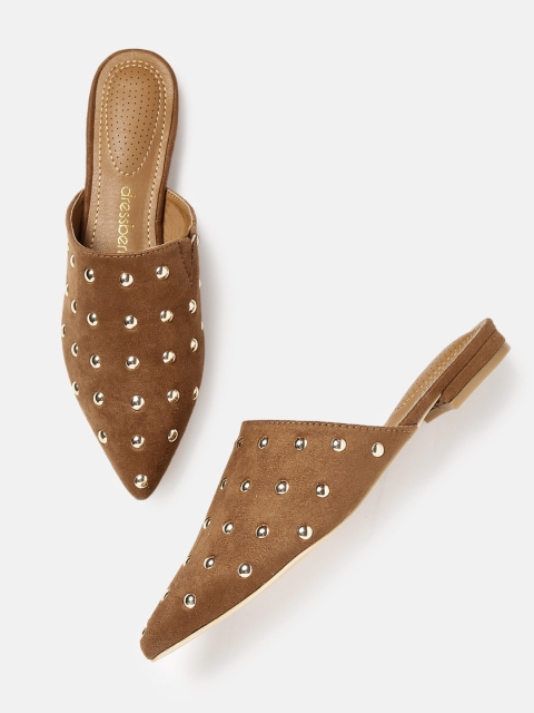 

DressBerry Women Brown Solid Embellished Mules