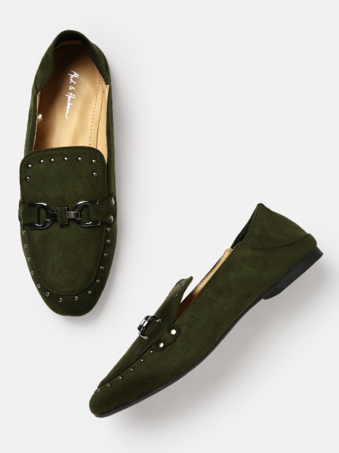 

Mast & Harbour Women Olive Solid Synthetic Suede Ballerinas