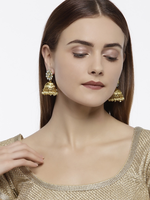 

Zaveri Pearls Women Gold-Toned & White Gold-Plated Dome Shaped Jhumkas