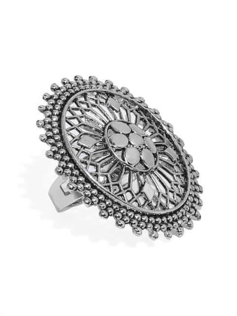 

Zaveri Pearls Silver-Toned Cut-work Finger Ring