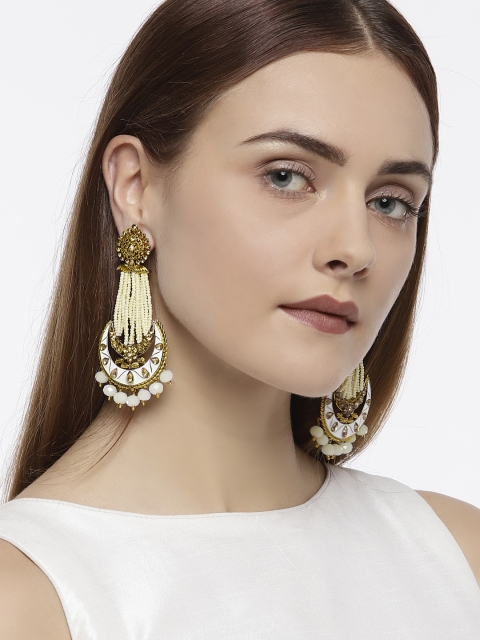

Zaveri Pearls White Gold-Plated Crescent Shaped Drop Earrings