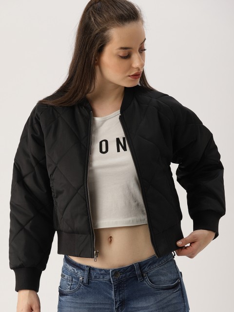

Ms.Taken Women Black Solid Quilted Jacket