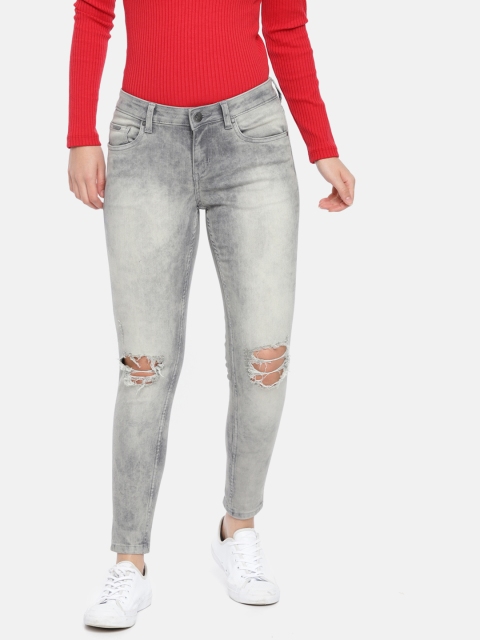 

Ms.Taken Women Grey Skinny Fit Mid-Rise Mildly Distressed Acid Wash Stretchable Jeans