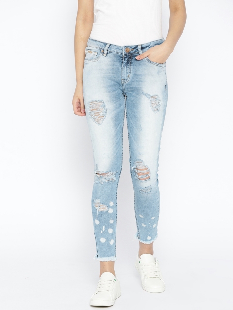 

Ms.Taken Women Blue Regular Fit Mid-Rise Highly Distressed Stretchable Cropped Jeans