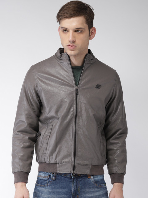 

Fort Collins Men Grey Self-Design Bomber Jacket