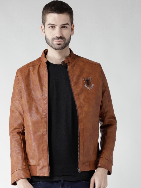 

Fort Collins Men Camel Brown Solid Biker Jacket