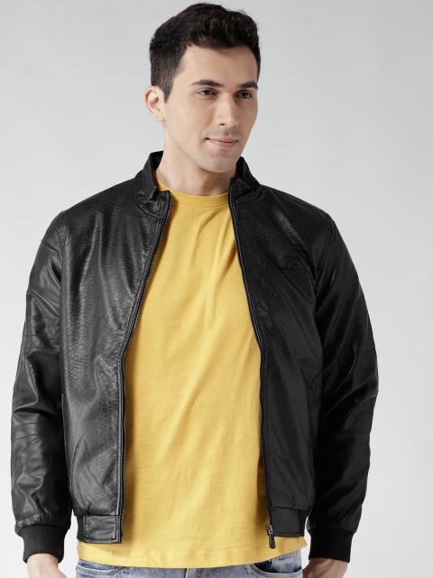 

Fort Collins Men Black Solid Biker Jacket