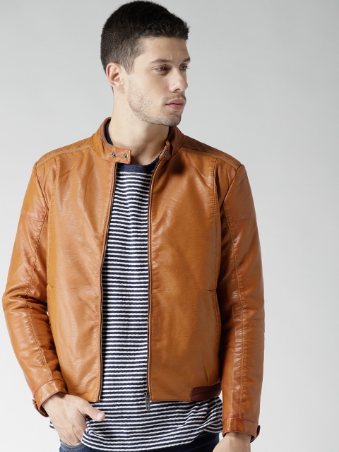 

Fort Collins Men Camel Brown Solid Biker Jacket