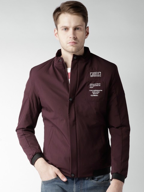 

Fort Collins Men Burgundy Solid Bomber Jacket