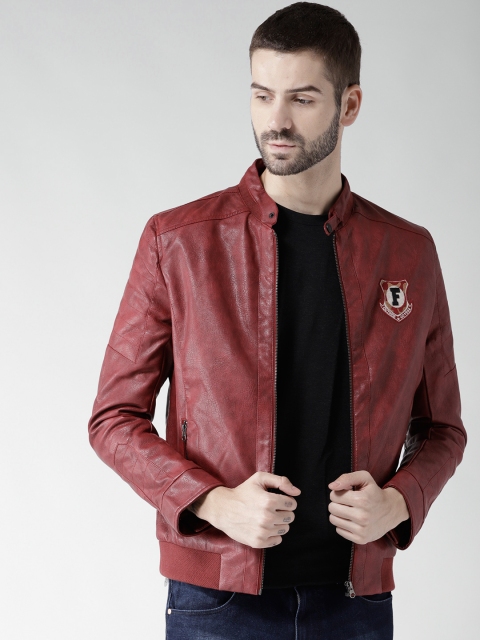 

Fort Collins Men Maroon Solid Biker Jacket