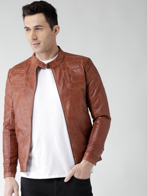 

Fort Collins Men Brown Solid Biker Jacket