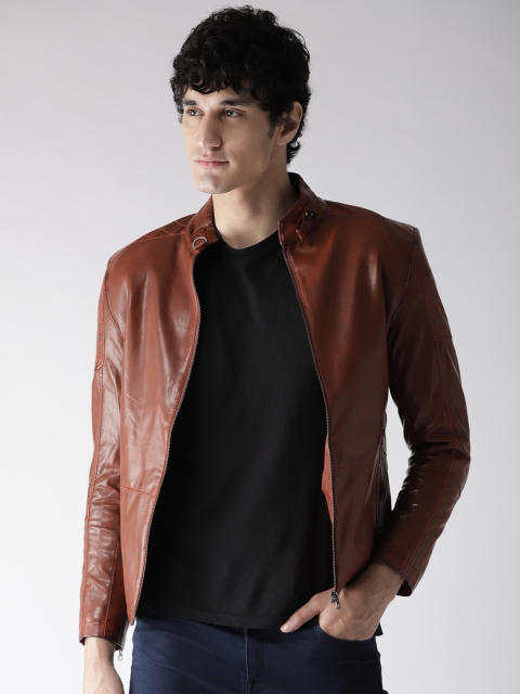 

Fort Collins Men Brown Solid Biker Jacket