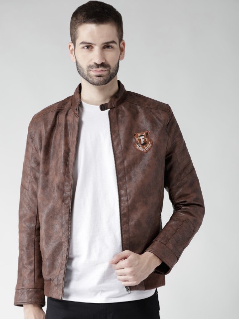 

Fort Collins Men Brown Solid Biker Jacket