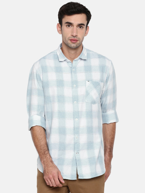 

Oxemberg Men Blue & White Slim Fit Checked Casual Shirt