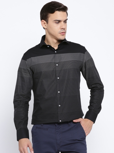 

Oxemberg Men Black Super Slim Fit Self-Striped Formal Shirt