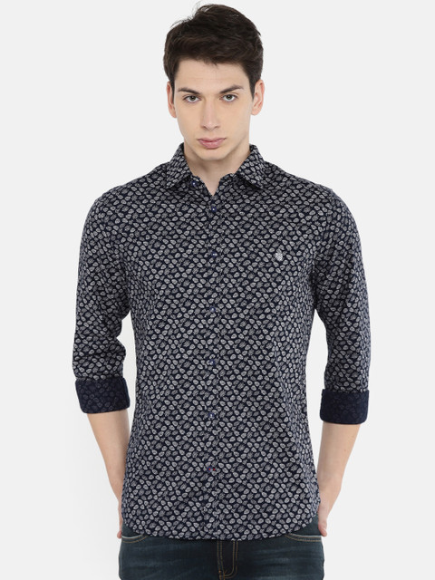 

J Hampstead Men Navy Blue Slim Fit Printed Casual Shirt