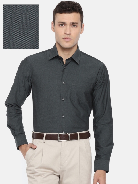 

Oxemberg Men Grey & Blue Slim Fit Self Design Formal Shirt