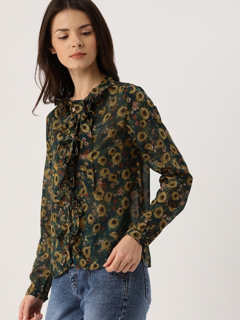 

Ms.Taken Women Olive Green Printed Shirt Style Top