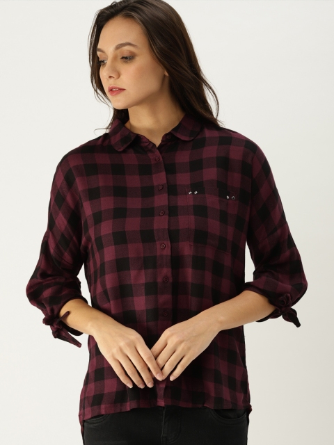 

Ms.Taken Women Burgundy & Black Checked Shirt Style Top