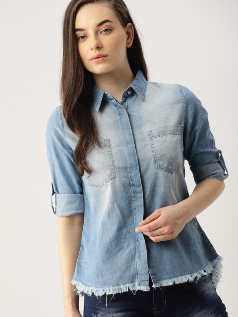 

Ms.Taken by Kriti Sanon Women Blue Regular Fit Faded Denim Casual Shirt