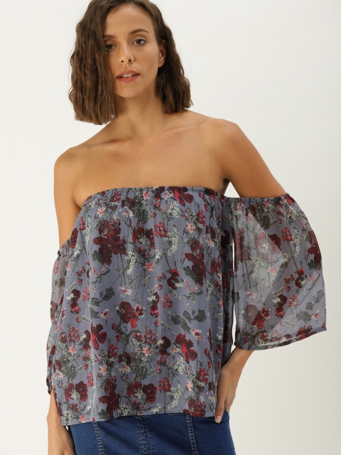 

Ms.Taken by Kriti Sanon Women Lavender Printed Bardot Top