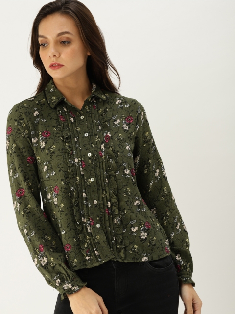 

Ms.Taken Women Olive Green Printed Shirt Style Top