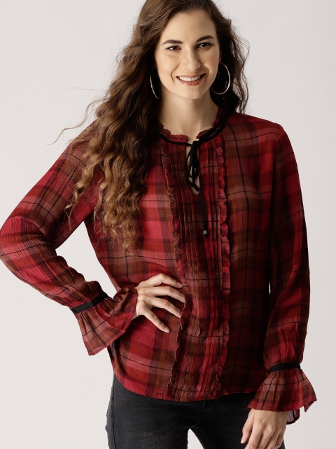 

Ms.Taken by Kriti Sanon Women Red & Brown Checked Regular Top