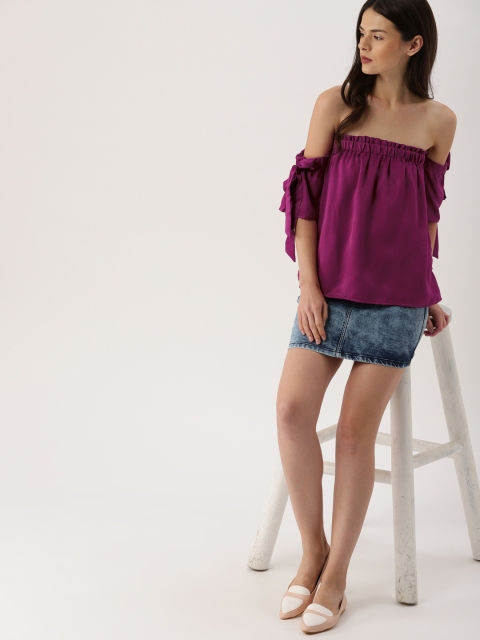 

Ms.Taken Women Purple Solid Bardot Top