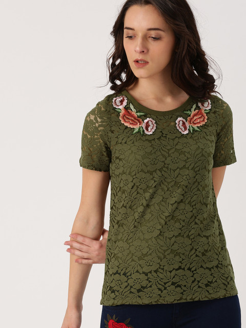 

Ms.Taken Women Olive Green Self Design Top