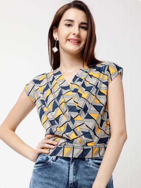 

Tokyo Talkies Women Yellow Printed Blouson Top