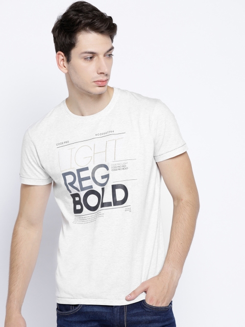 

Octave Men Grey Melange Printed Round Neck T-shirt