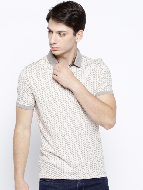 

Octave Men Off-White & Grey Printed Polo Collar T-shirt