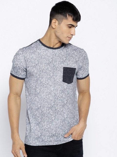 

Octave Men White & Navy Printed Round Neck T-shirt