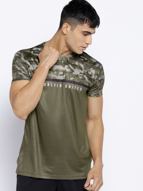 

Octave Men Olive Green Printed Round Neck T-shirt