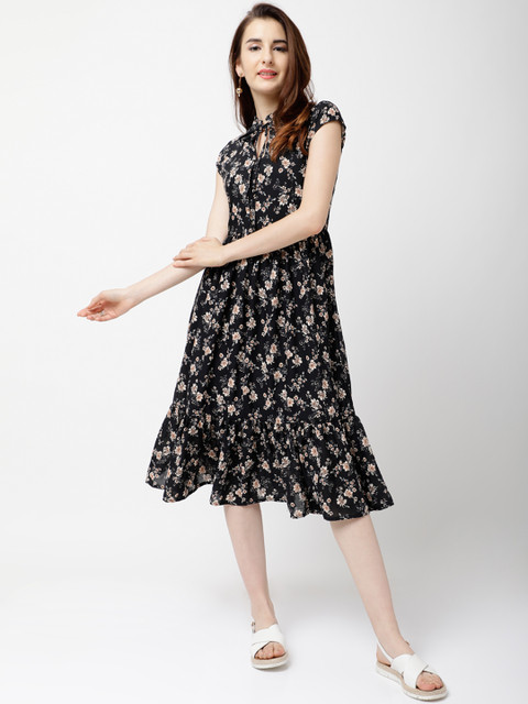 

Tokyo Talkies Women Black Printed Fit and Flare Dress