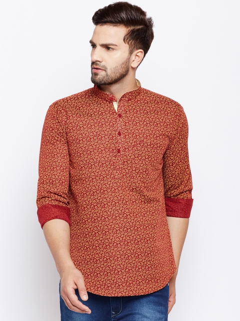 

Hancock Men Red Printed Straight Kurta