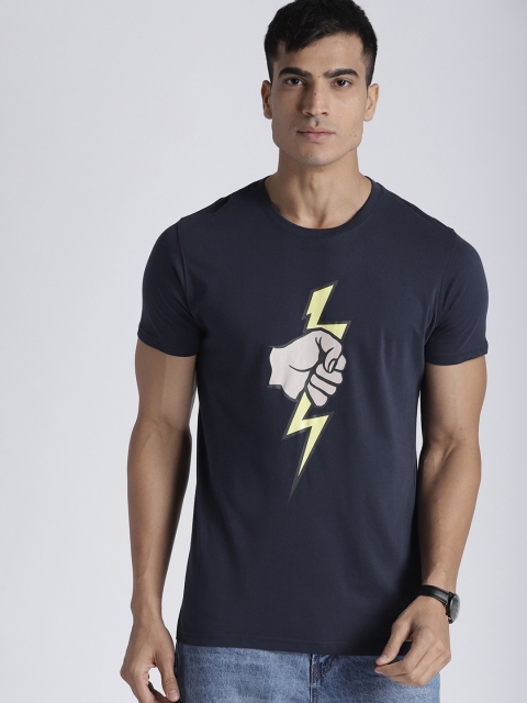 

Splash Men Navy Blue Printed Round Neck T-shirt