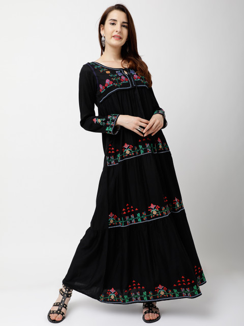 

Tokyo Talkies Women Black Embroidered Maxi Dress