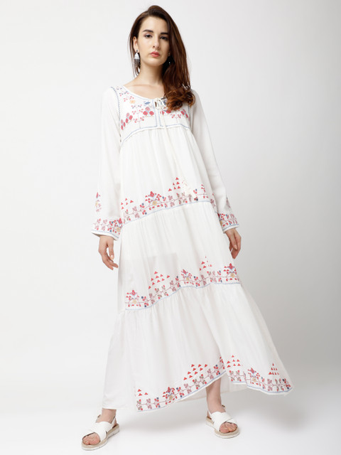 

Tokyo Talkies Women Off-White Embroidered Maxi Dress