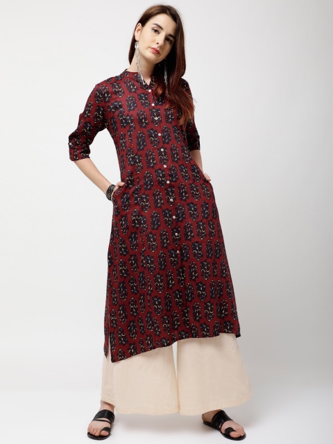 

Vishudh Women Maroon & Navy Blue Printed A-Line Kurta