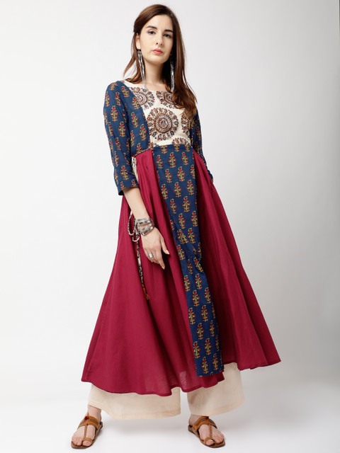 

Vishudh Women Blue & Maroon Printed Anarkali Kurta