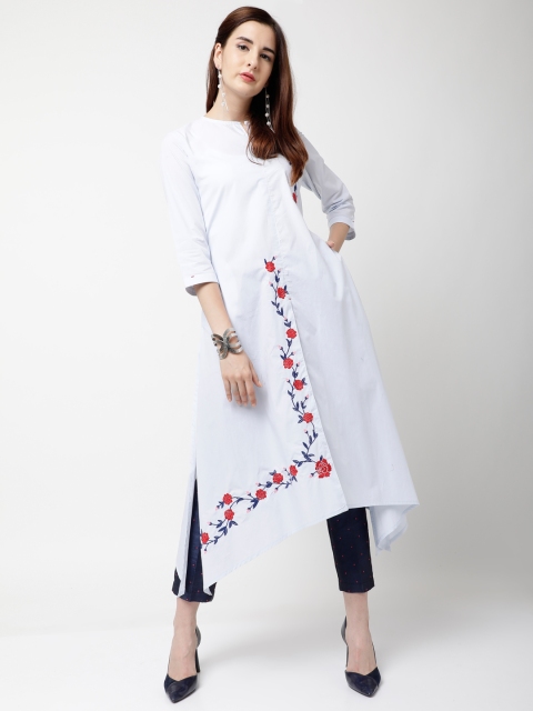 

Vishudh Women White Embroidered A-Line Kurta