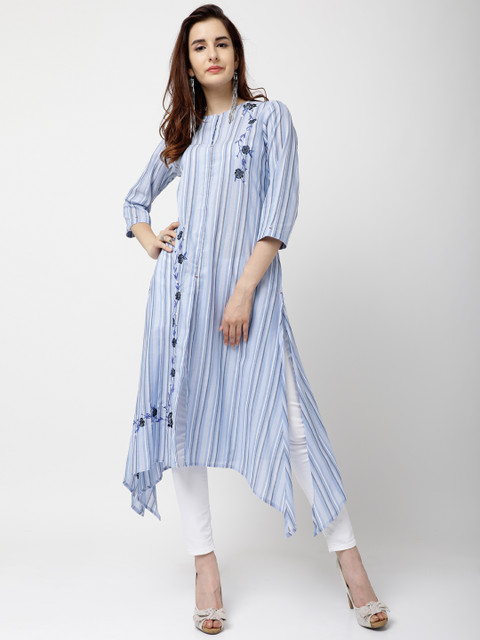 

Vishudh Women Blue & White Striped A-Line Kurta