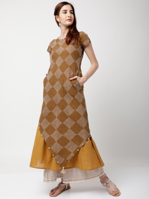 

Vishudh Women Brown & Beige Printed A-Line Kurta
