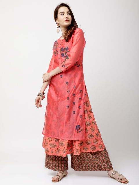 

Vishudh Women Coral & Brown Solid Kurta with Palazzos