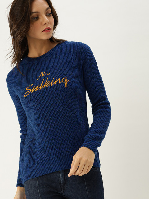 

Ms.Taken by Kriti Sanon Women Blue Self-Striped Pullover