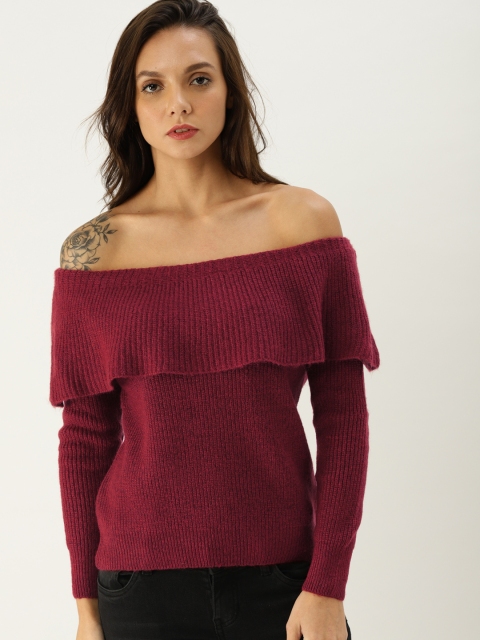 

Ms.Taken Women Maroon Striped Pullover Sweater