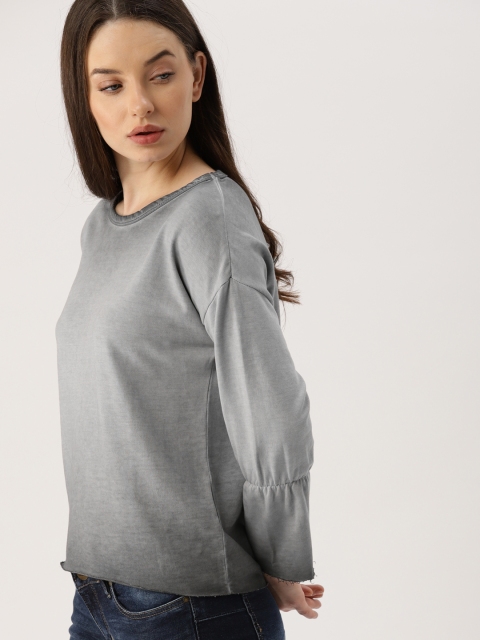 

Ms.Taken Women Grey Solid Pure Cotton Top