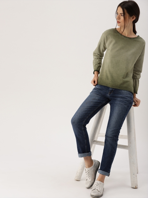 

Ms.Taken Women Olive Green Solid Pure Cotton Top